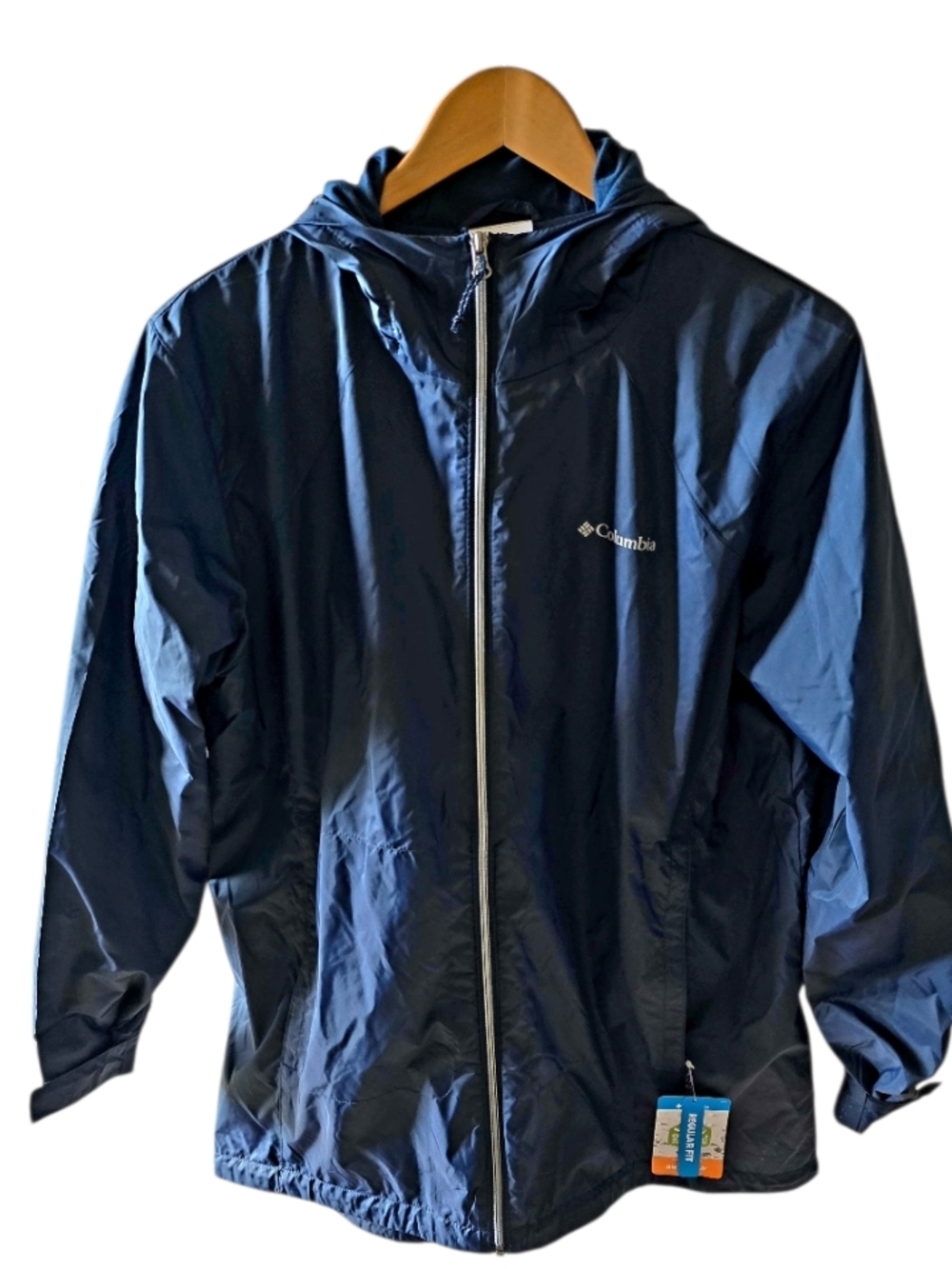 Columbia Navy Hooded Nylon Water Wind Repellent Windbreaker Jacket New with Tags - Picture 2 of 6